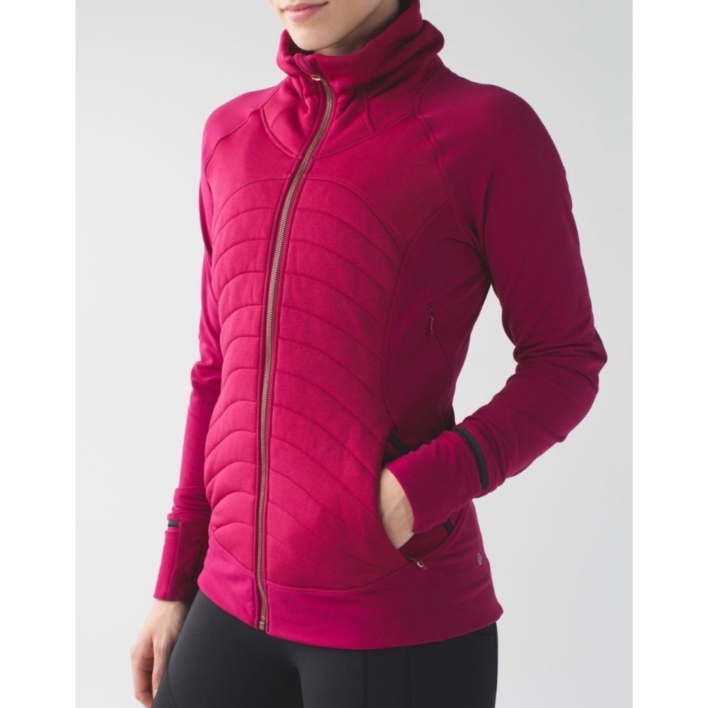 Lululemon Fleece Out Jacket Full Zip Berry Rumble Zipper Vents Size 6 - Picture 11 of 16